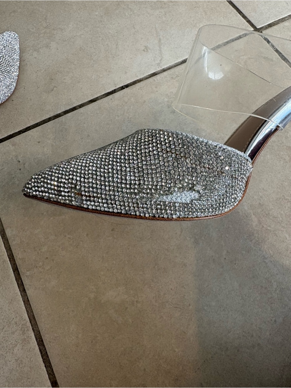 BCBGeneration Harlina Silver Rhinestone Clear Strap Stiletto Heels Size 6.5 - Picture 7 of 10
